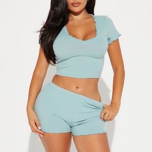 FASHION NOVA baby blue comfy pj set